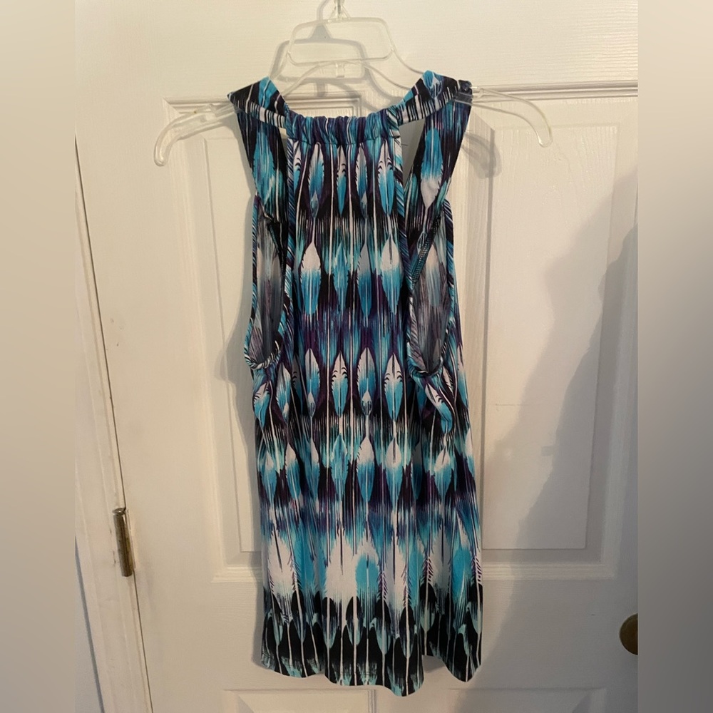 Blue, purple, white, blouse. With silver, blue brown beans. Form Cato. - Picture 2 of 3